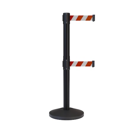 Stanchion Dual Belt Barrier Black Post 13ft. Rd/Wh Belt